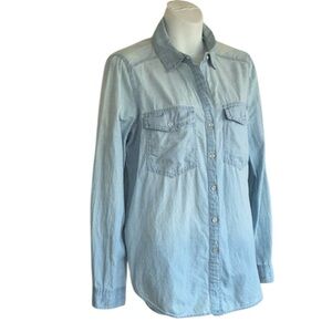 POLLY & ESTHER Shirt Women's, M Light Blue, Buttondown, enameled buttons, cotton